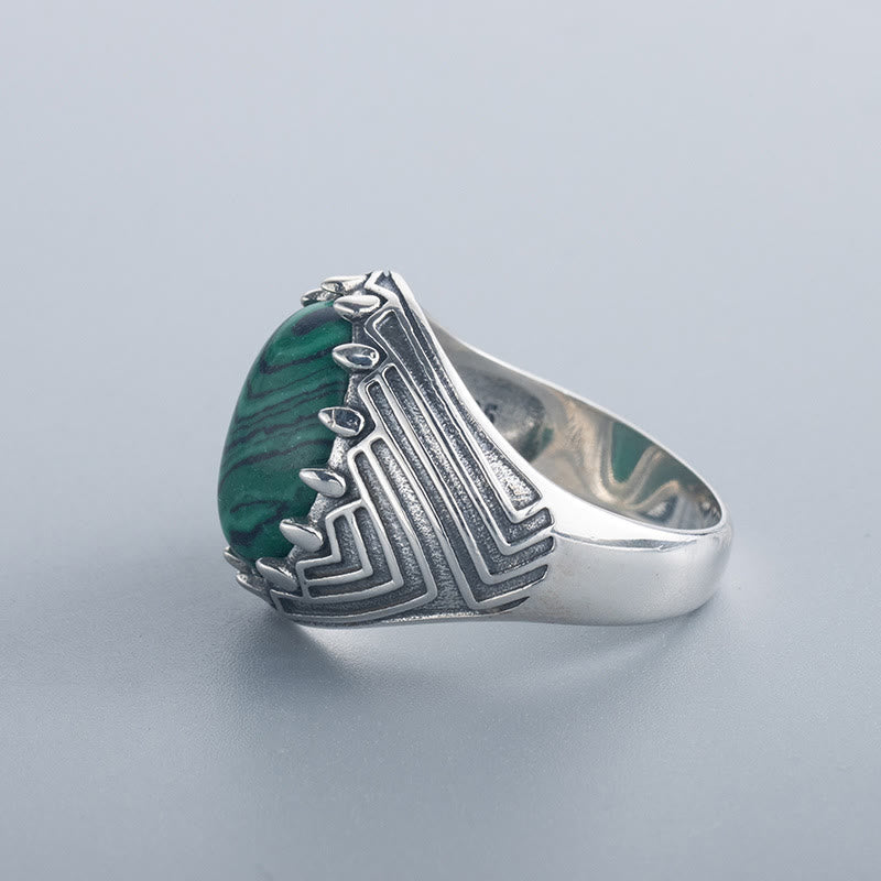 Vintage 18mm Sterling Silver Malachite Calmness Ring