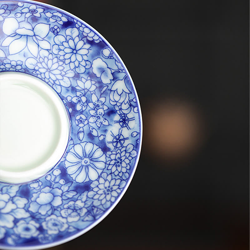 Vintage Blue White Porcelain Gaiwan Tea Cup Set 150ml Meditation