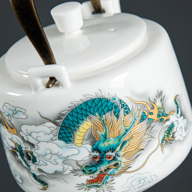 Vintage Ceramic Dragon Mountain Fisherman Kung Fu Teapot 600ml