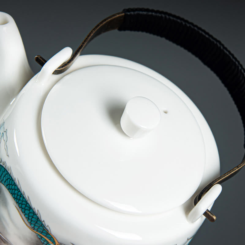 Vintage Ceramic Dragon Mountain Fisherman Kung Fu Teapot 600ml