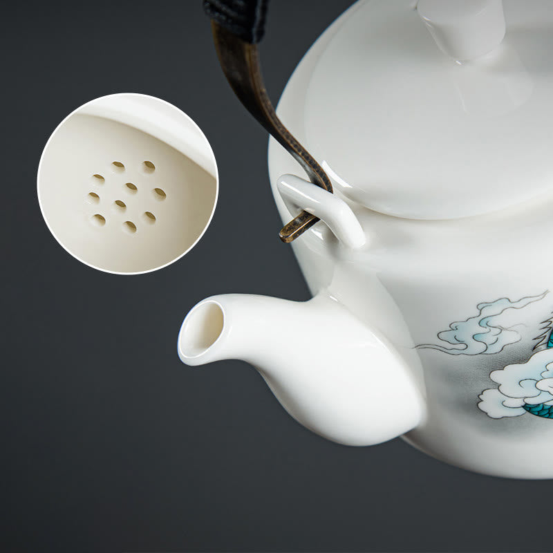 Vintage Ceramic Dragon Mountain Fisherman Kung Fu Teapot 600ml