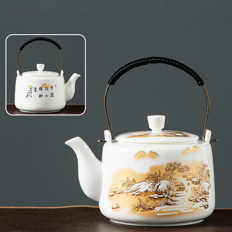 Vintage Ceramic Dragon Mountain Fisherman Kung Fu Teapot 600ml