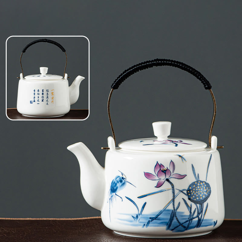 Vintage Ceramic Dragon Mountain Fisherman Kung Fu Teapot 600ml