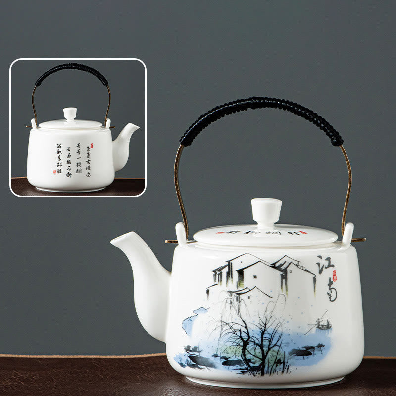 Vintage Ceramic Dragon Mountain Fisherman Kung Fu Teapot 600ml