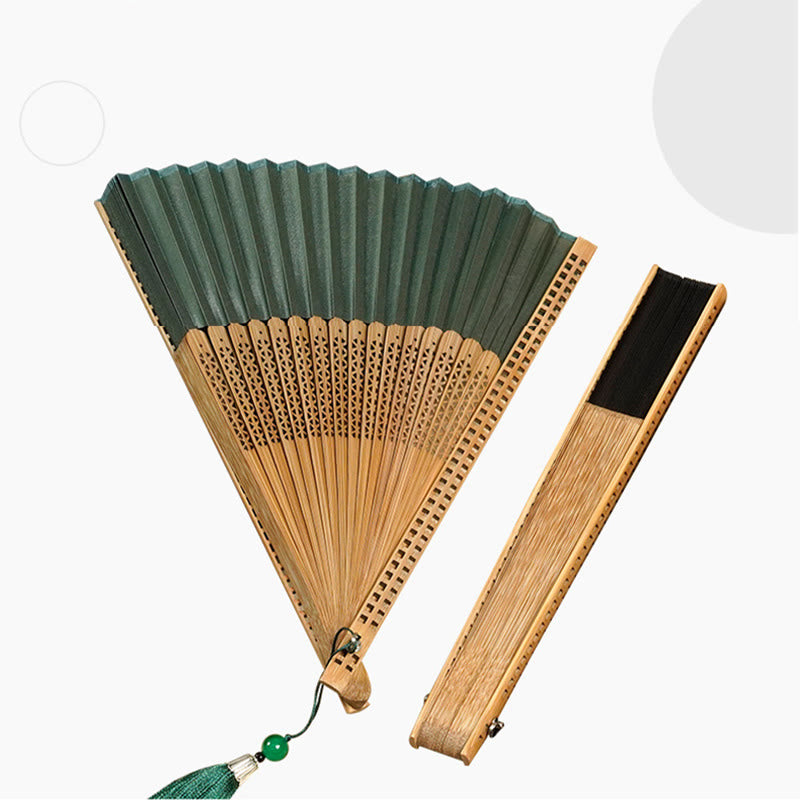 Vintage Chinese Folding Fan | Bamboo & Polyester Handheld Fan