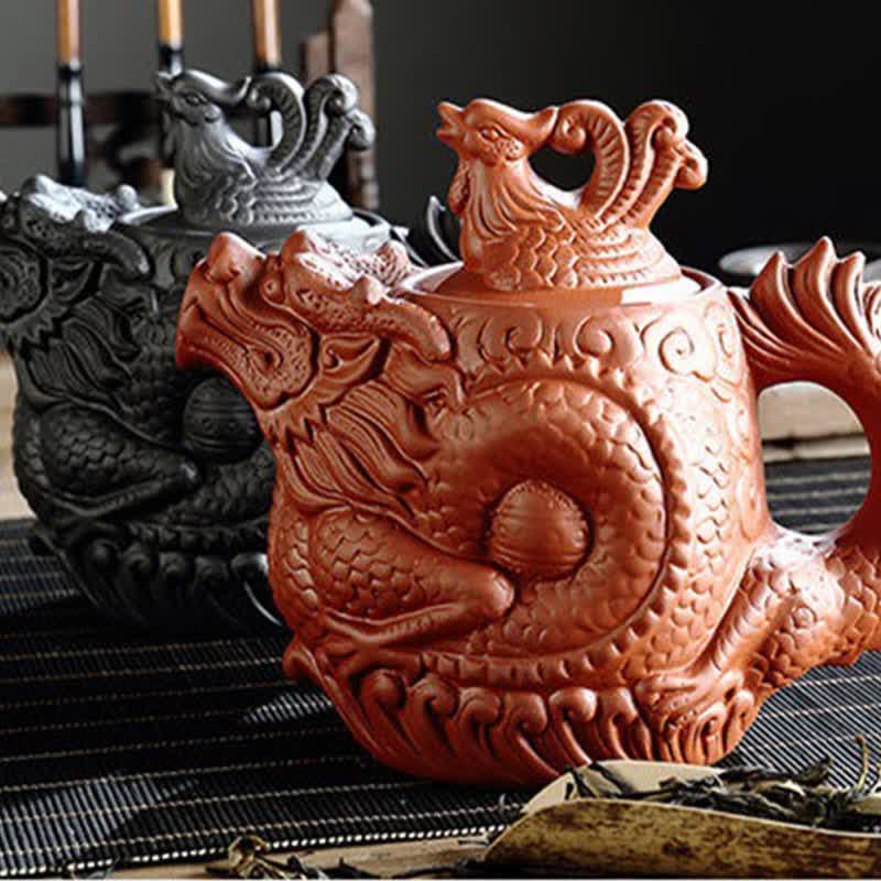 龍鳳呈祥提梁茶壺 酒壺 茶道 工芸 置物 銅製 Chinese Dragon Statue Ceramic Teapot | Healing Sounds