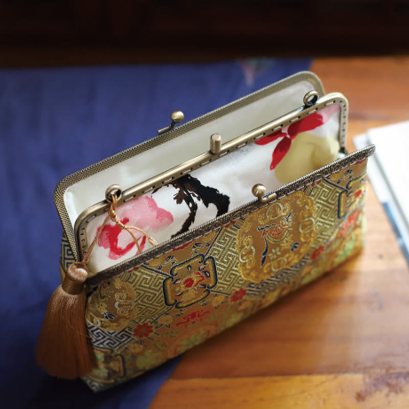 Vintage Geometry Flowers Crossbody Bag with Metal Chain