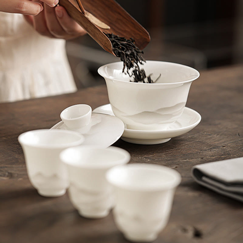 Vintage Ink Painting Porcelain Gaiwan Tea Cup Set for Meditation