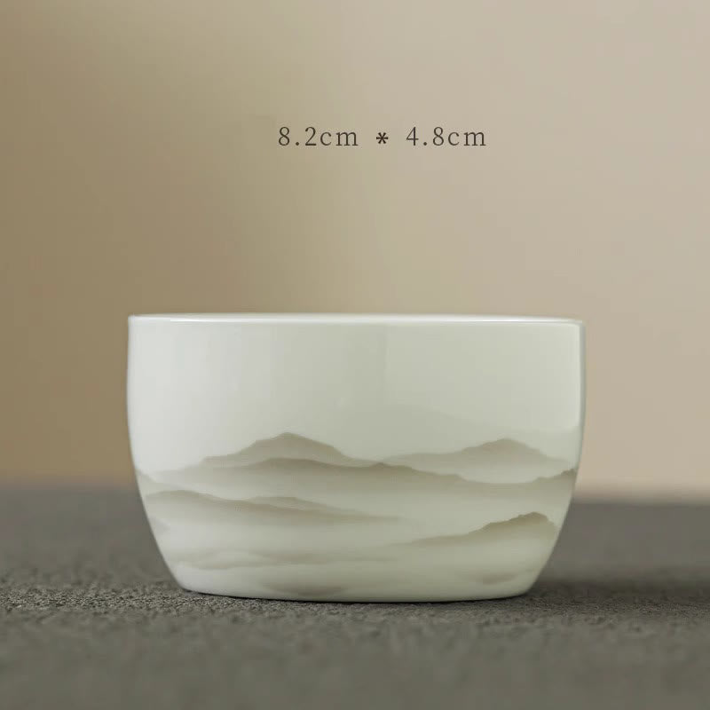 Vintage Ink Painting Porcelain Gaiwan Tea Cup Set for Meditation