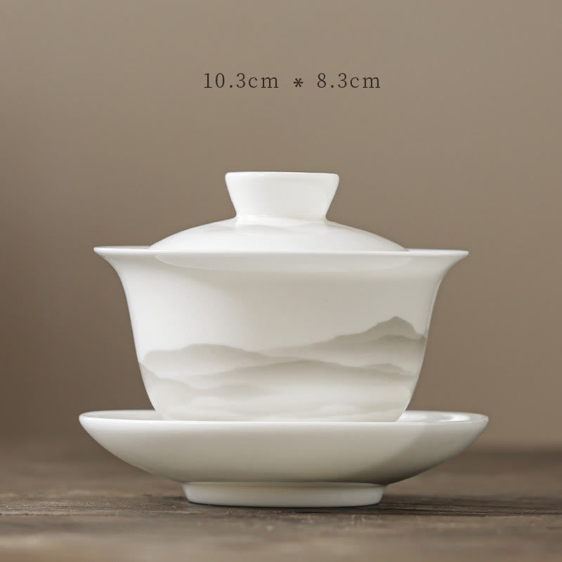 Vintage Ink Painting Porcelain Gaiwan Tea Cup Set for Meditation