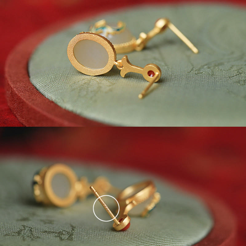 Vintage Jade Red Agate Abundance Copper Drop Earrings