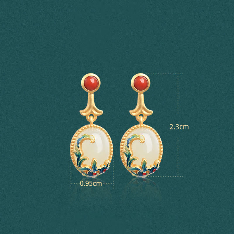 Vintage Jade Red Agate Abundance Copper Drop Earrings