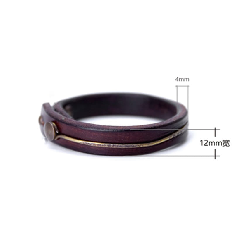 Vintage Leather Copper Spiritual Protection Bracelet - 16-16.6cm