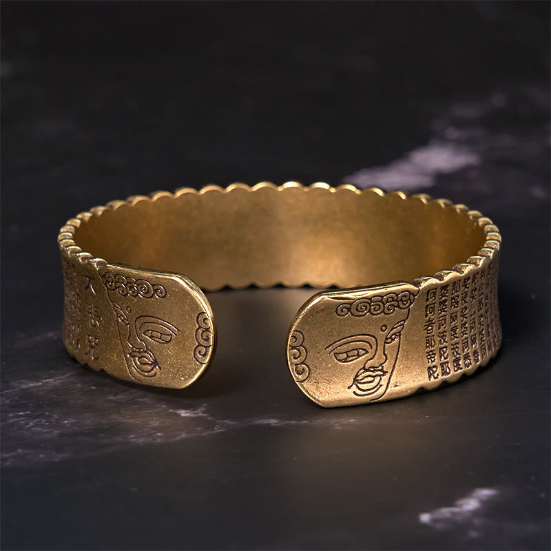 Vintage Lotus Flower Heart Sutra Copper Cuff Bracelet
