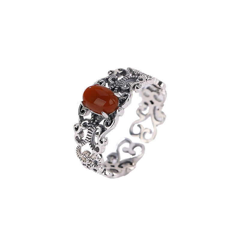 Vintage Red Agate Self-acceptance Ring 925 Sterling Silver