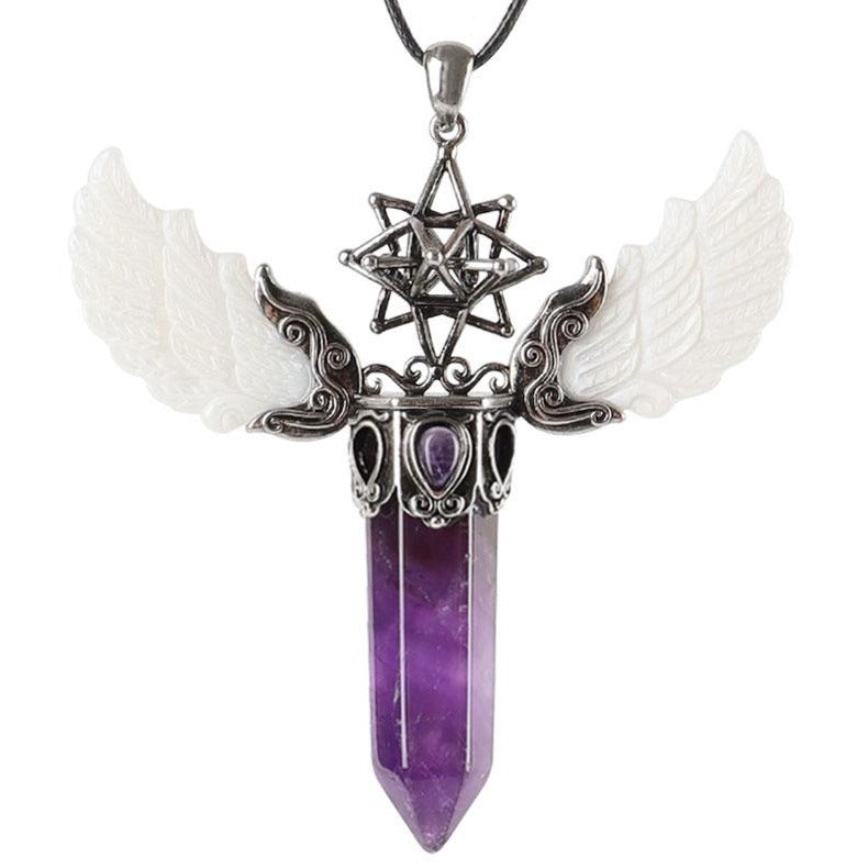 Vintage Wing Crystal Pendant 3.1in Spiritual Necklace
