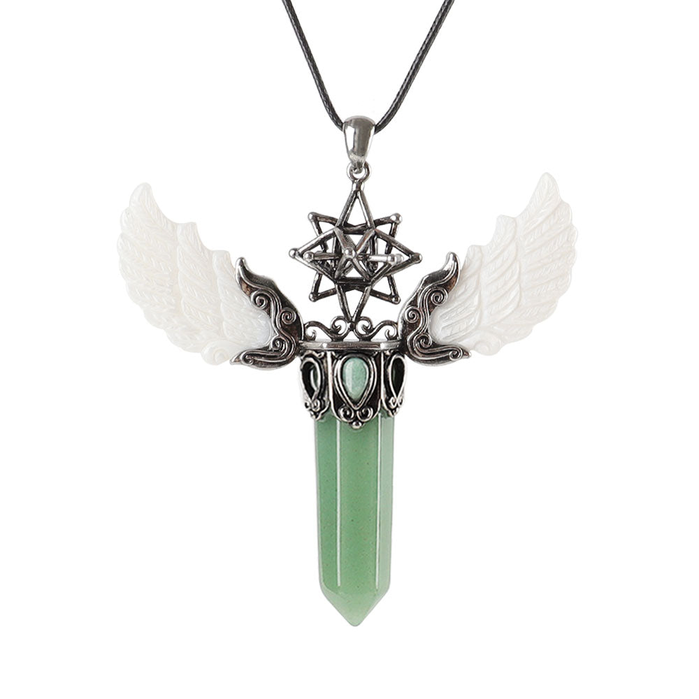Vintage Wing Crystal Pendant 3.1in Spiritual Necklace