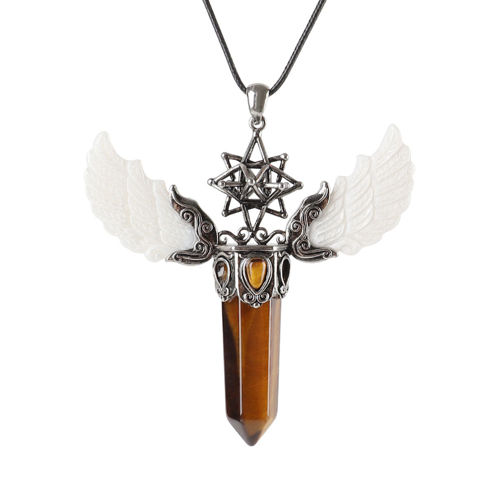 Vintage Wing Crystal Pendant 3.1in Spiritual Necklace