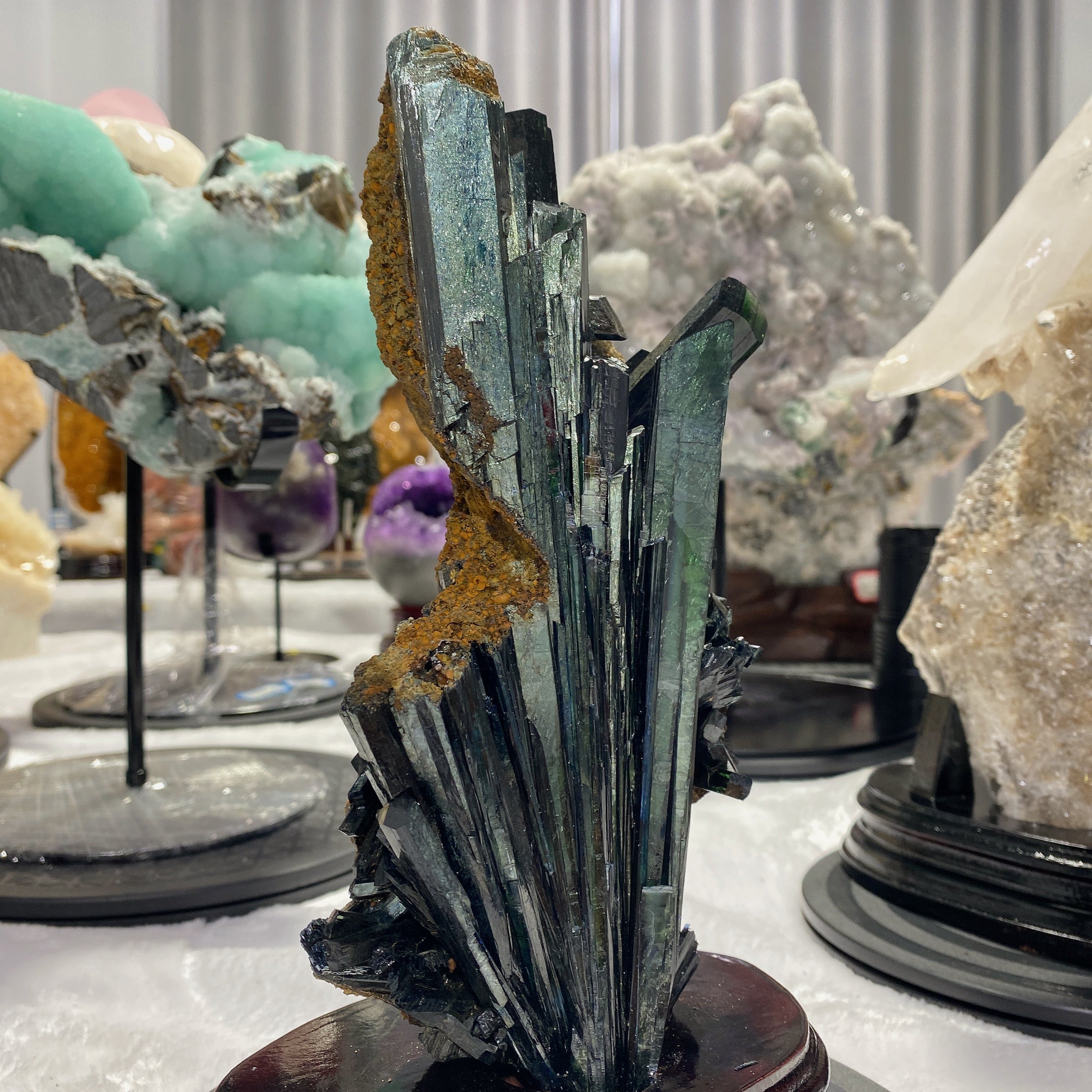 Vivianite Raw Crystal Specimen 11cm with Wooden Stand