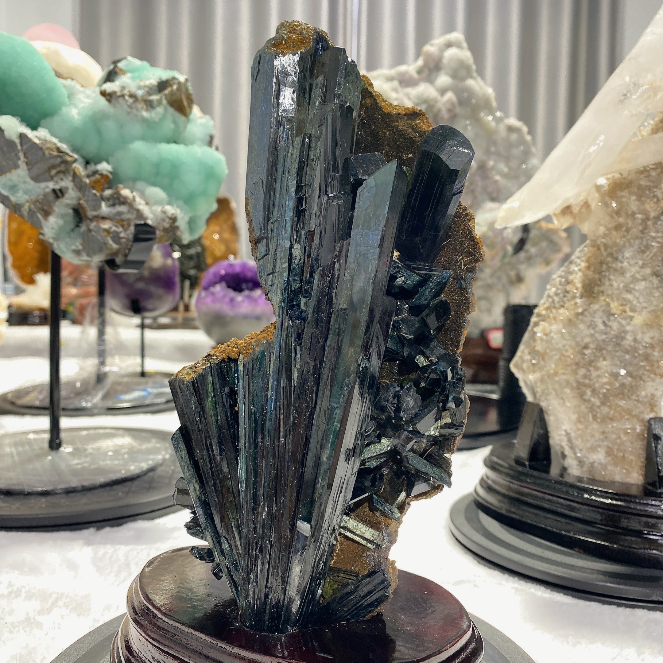 Vivianite Raw Crystal Specimen 11cm with Wooden Stand