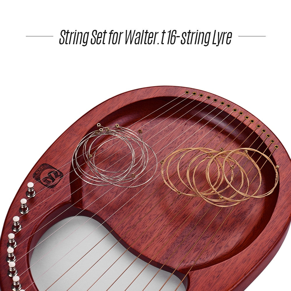 String set for Walter A16X WH-16 Lyre Harp featuring silver and brass-colored strings