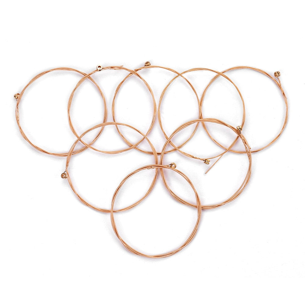 Six overlapping copper guitar strings in a circular pattern for Walter A16X WH-16 Lyre Harp