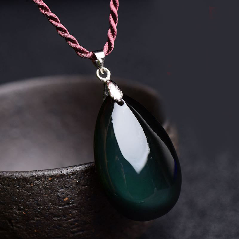 Water Drop Obsidian Necklace Pendant | Gold Sheen & Rainbow Black