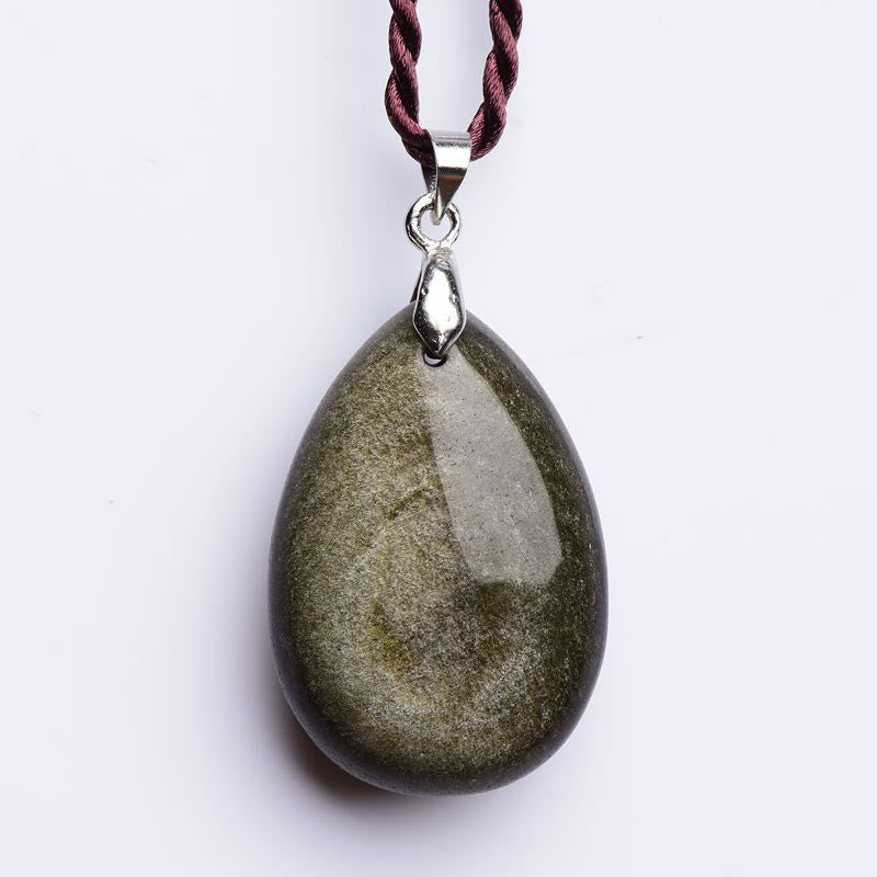 Water Drop Obsidian Necklace Pendant | Gold Sheen & Rainbow Black