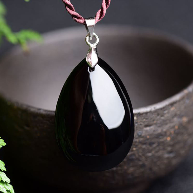 Water Drop Obsidian Necklace Pendant | Gold Sheen & Rainbow Black