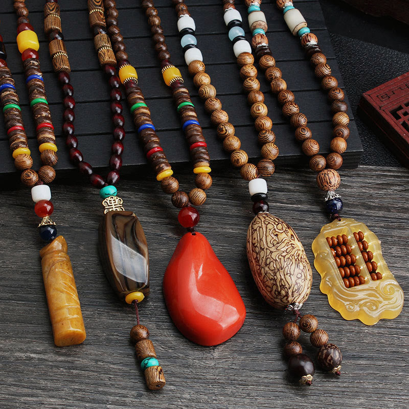 Wenge Wood & Agate Balance Necklace for Peace & Protection