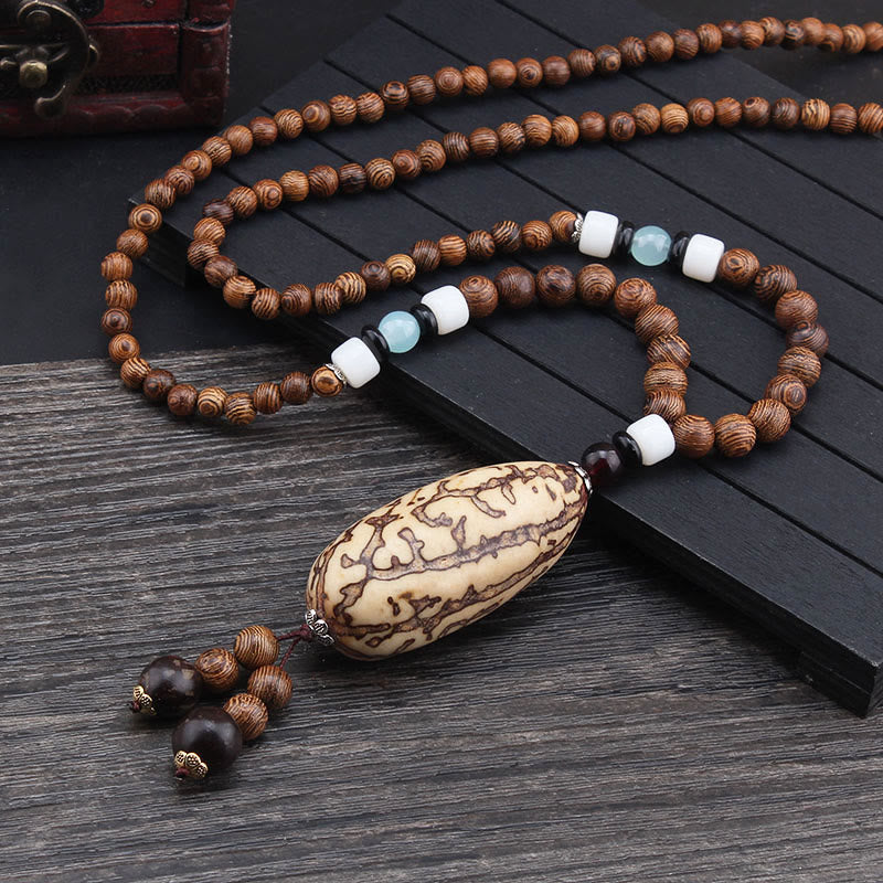 Wenge Wood & Agate Balance Necklace for Peace & Protection