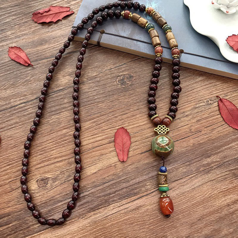 Wenge Wood Elephant Necklace with Dzi Bead | Protection