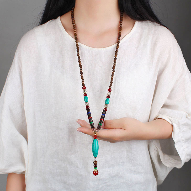 Wenge Wood Turquoise Necklace for Protection and Calm 80cm