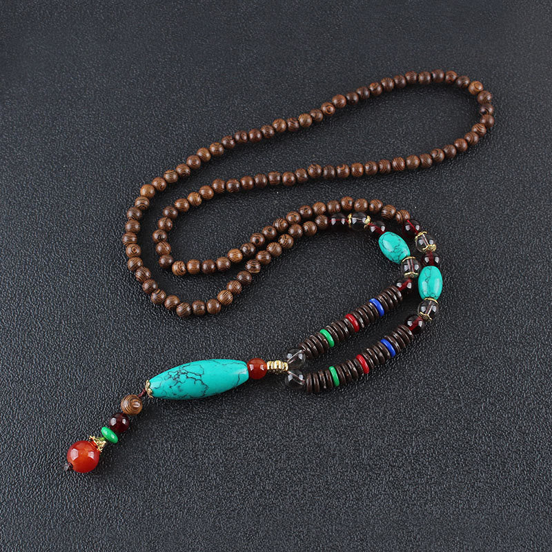 Wenge Wood Turquoise Necklace for Protection and Calm 80cm