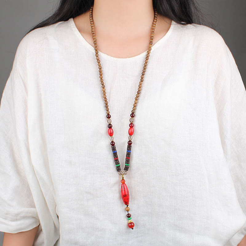 Wenge Wood Turquoise Necklace for Protection and Calm 80cm