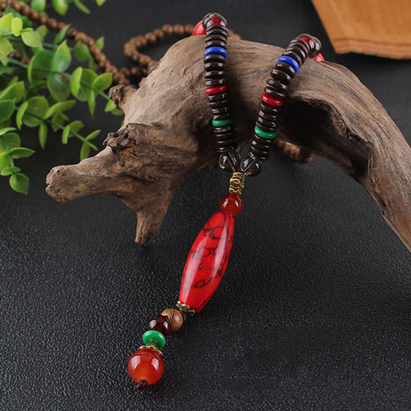 Wenge Wood Turquoise Necklace for Protection and Calm 80cm
