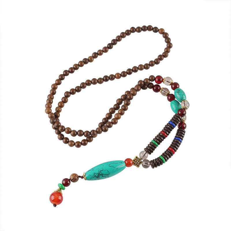 Wenge Wood Turquoise Necklace for Protection and Calm 80cm