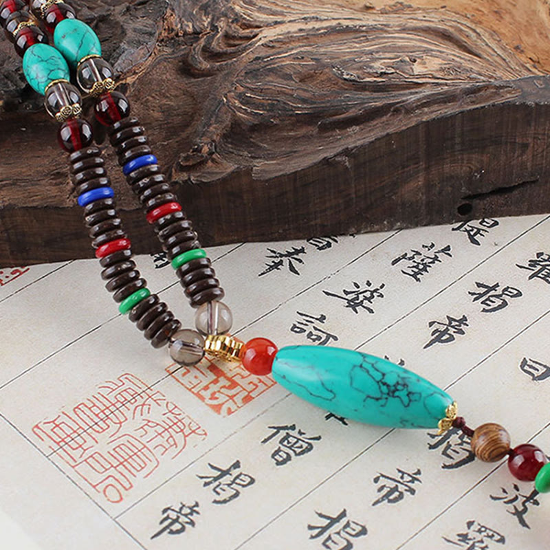 Wenge Wood Turquoise Necklace for Protection and Calm 80cm