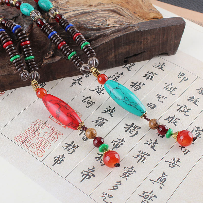 Wenge Wood Turquoise Necklace for Protection and Calm 80cm