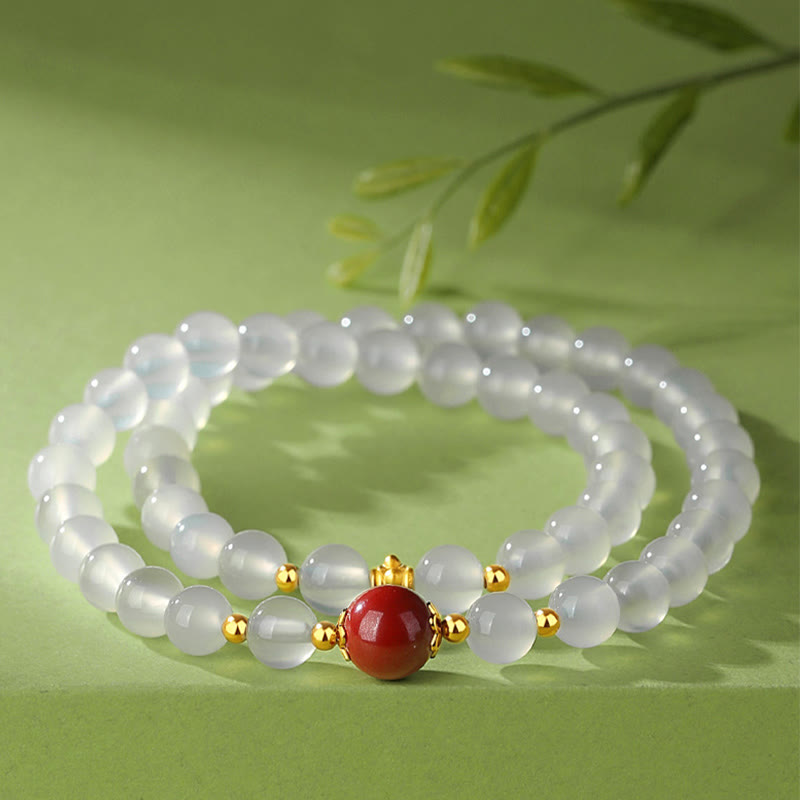 White Agate & Cinnabar Double Wrap Cinnabar Bracelet Protection