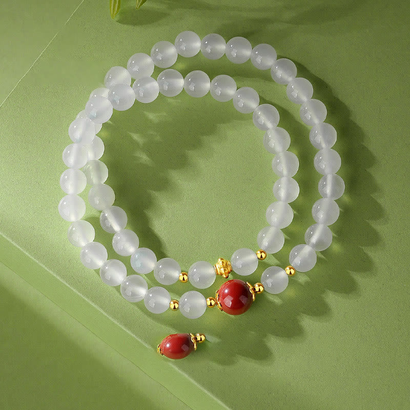 White Agate & Cinnabar Double Wrap Cinnabar Bracelet Protection