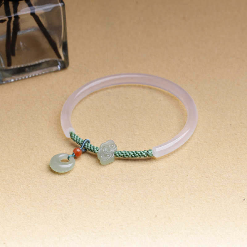 White Agate Hetian Jade Auspicious Clouds Peace Buckle Bracelet Bangle