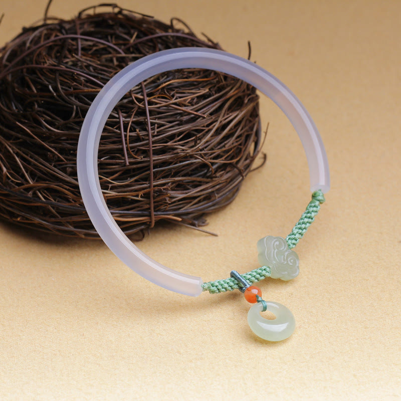 White Agate Hetian Jade Auspicious Clouds Peace Buckle Bracelet Bangle