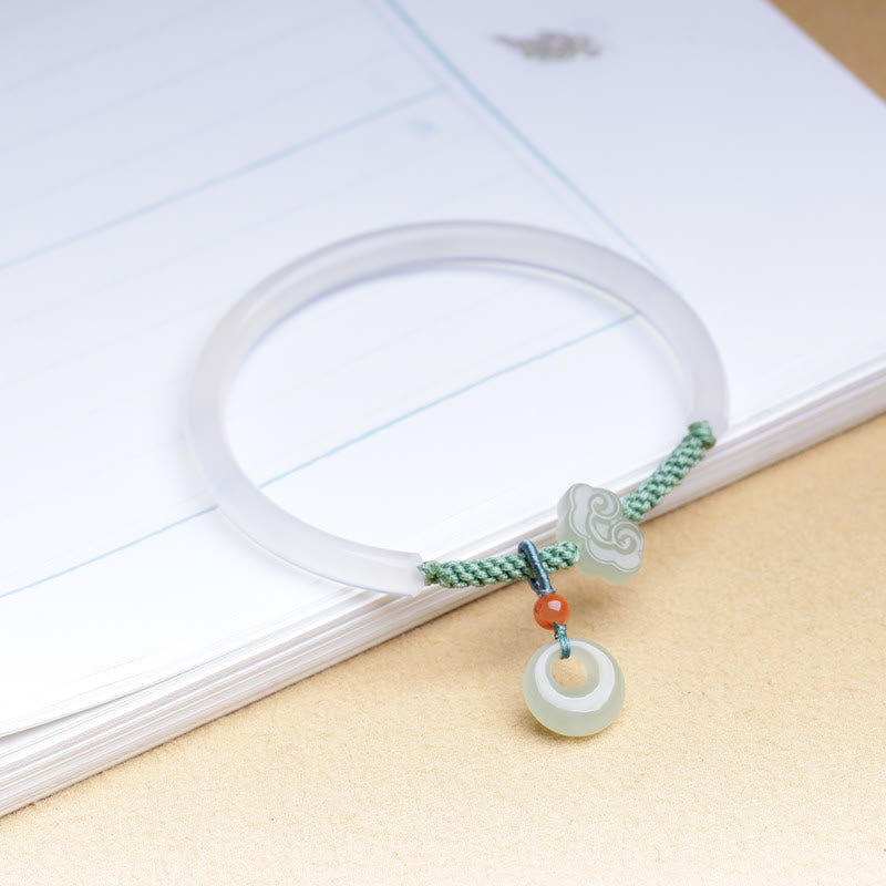 White Agate Hetian Jade Auspicious Clouds Peace Buckle Bracelet Bangle