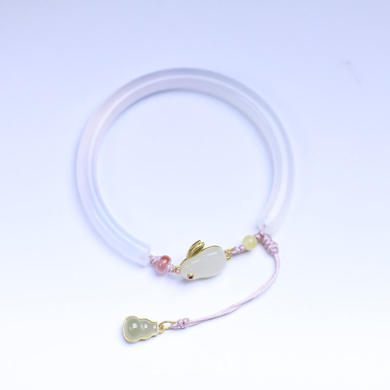 White Agate Hetian Jade Rabbit Bracelet for Positive Energy