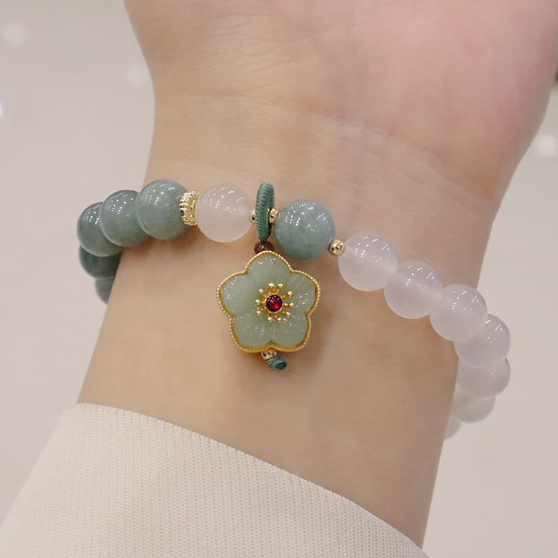 White Agate Jade Protection Bracelet 8mm with Lotus Peace Buckle