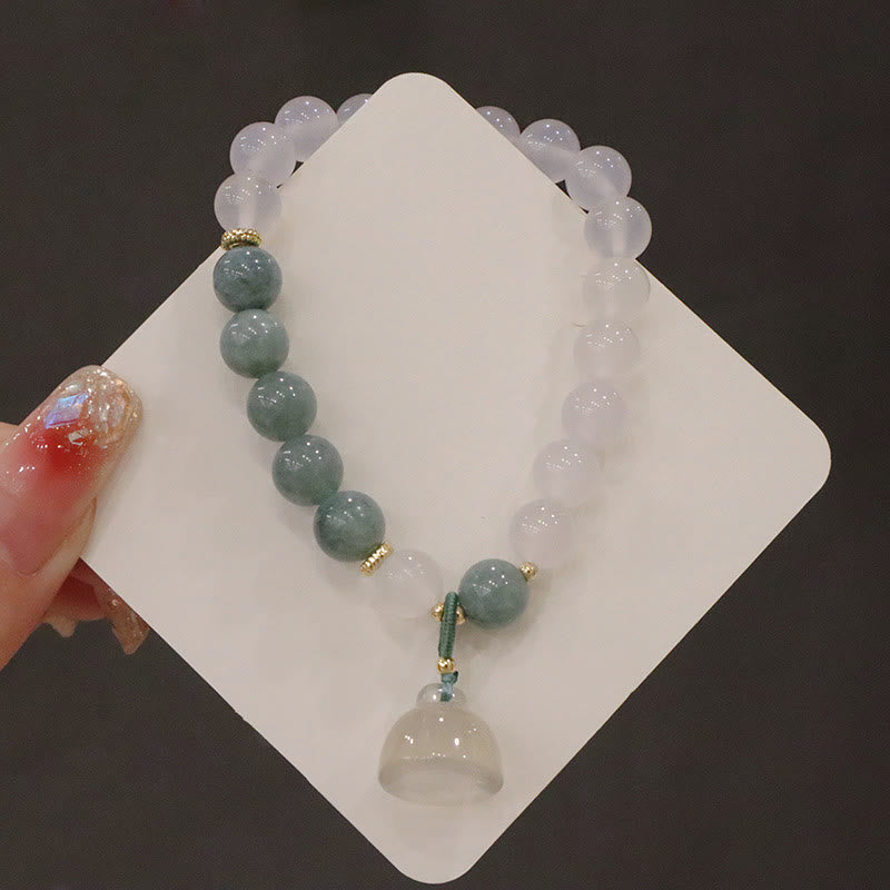 White Agate Jade Protection Bracelet 8mm with Lotus Peace Buckle