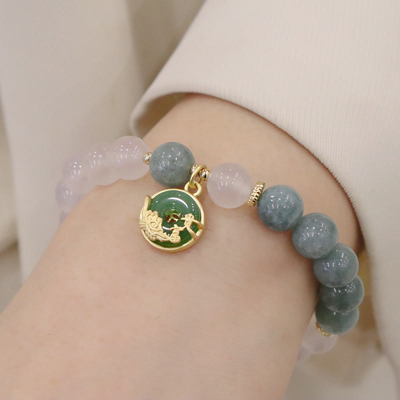 White Agate Jade Protection Bracelet 8mm with Lotus Peace Buckle