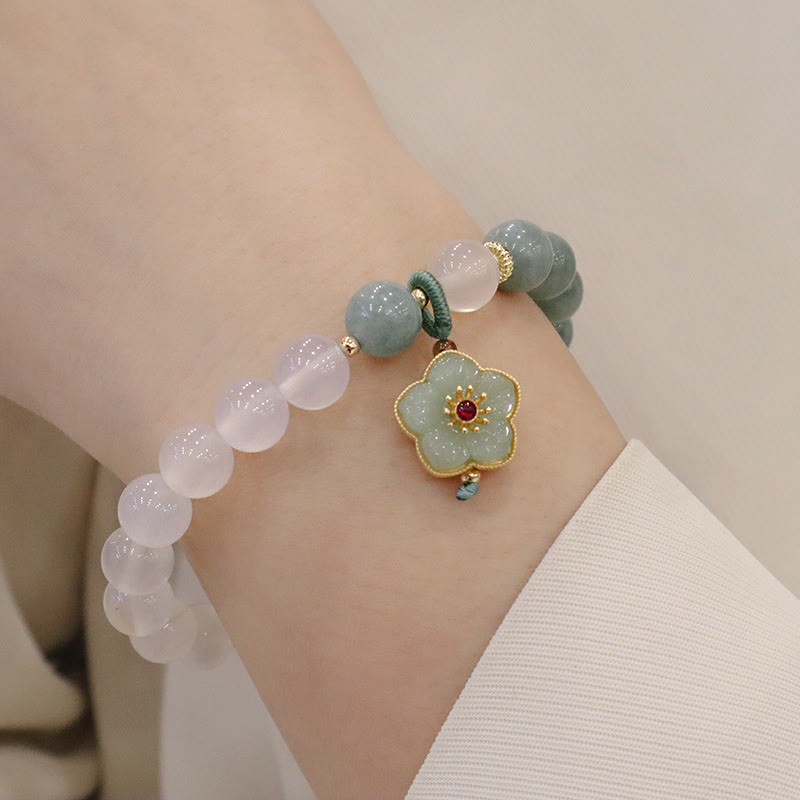 White Agate Jade Protection Bracelet 8mm with Lotus Peace Buckle