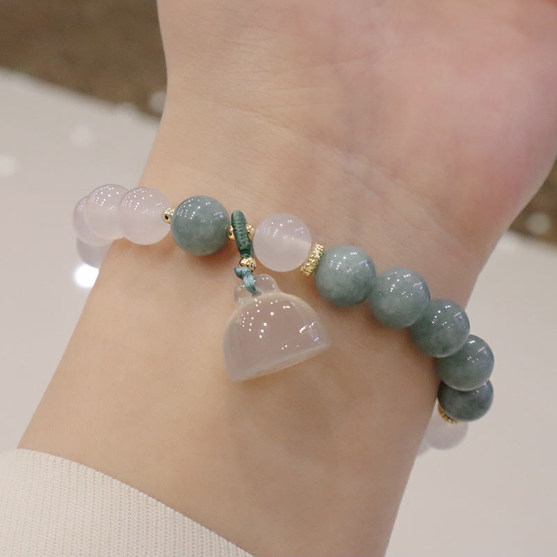 White Agate Jade Protection Bracelet 8mm with Lotus Peace Buckle